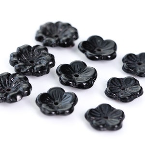 10 or 20 vintage 1930s Czech black glass flower beads - 3 sizes - C67.N039