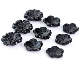 Cuentas de cristal negro checo vintage de la década de 1930 (tres tamaños) - C67.N039