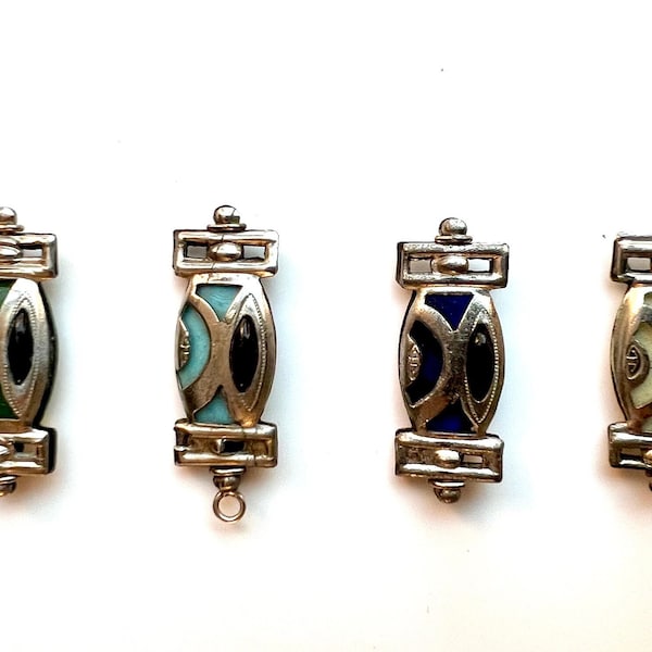 1 Vintage/Antique 1910s Art Nouveau/Jugendstil jewelry component - 4 color designs - 33x13mm - I.7
