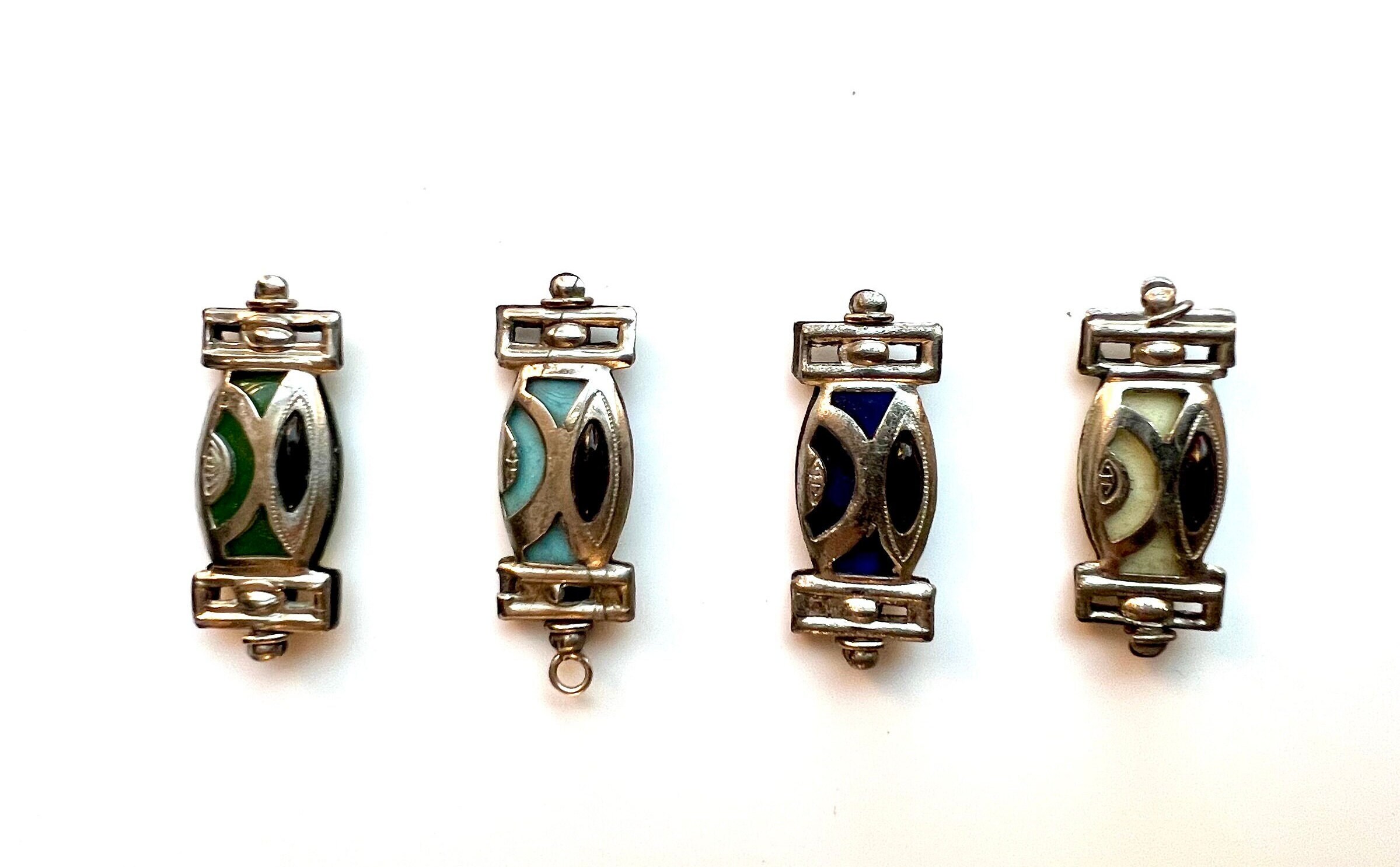 1 Vintage/Antique 1910s Art Nouveau/Jugendstil jewelry component - 4 color designs - 33x13mm - I.7