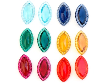 Navette vintage en verre Art déco, pierres : 22 x 13 mm, 6 couleurs -E22.N008