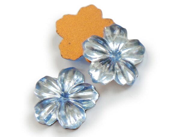 6 Vintage Flower Shaped Glass Stones, Foiled Flat Back - 3