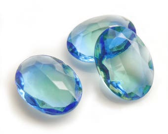 4 Vintage Two Tone Rhinestones, Blue&Green, Unfoiled, Oval, 18x13mm - C36.1