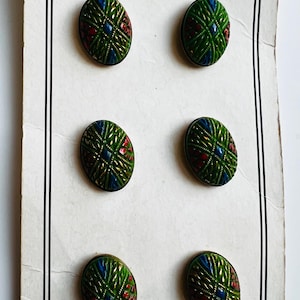 Tjeckiska antika vintage gröna (kvicksilverglas) knappar - 4 storlekar - S78