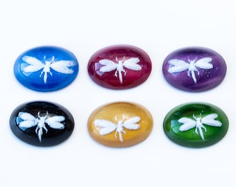 2 Vintage Dragonfly Glass Cabochons, Czechoslovakia - 6