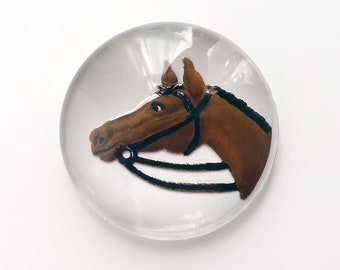 1 Vintage reverse cut crystal painting, intaglio print, horse head sports stone - 30 mm - I.4.6