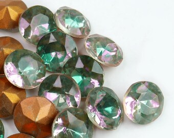 2 or 4  Vintage Emerald/Rose two-tone doublets, facetted TTC glass, foiled pointed back - 60ss (14.2 - 14.5 mm)- round - C39.3