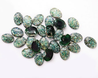 Vintage Czech glass opal cabochons - emerald - 18x13mm - B43