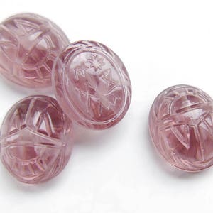 6 Vintage Cherry Brand Egyptian Scarab Glass Cabochon, flat back with Hieroglyphics, Amethyst - 12x10 mm - C44