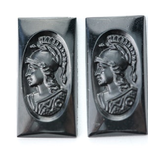 2 Vintage Roman Warrior Cameo  - Black - 25x13mm - A61.N010