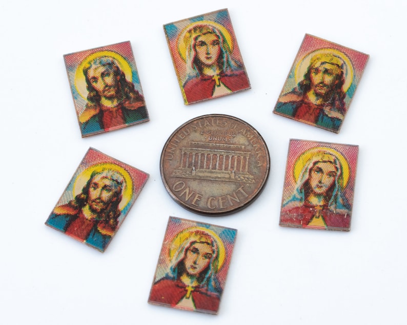 Imágenes lenticulares antiguas de Jesús y María – década de 1980 (16 x 12 mm) - F14.N048 imagen 4