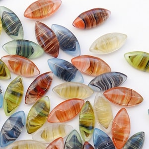 8 Vintage glass Porphyry stones - 6 COLORS - 15x7 mm navette - C61.1