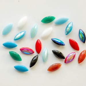 8, 12 or 44 Vintage German (AB )Glass Navette stones, smooth top - 11 COLORS - 15x7 mm - G27.3