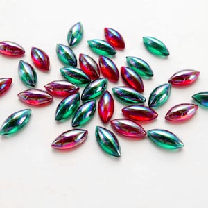 6 Vintage Bombe Navettes - 2 COLORS - Aurora Borealis lustre - 15 x 7 mm - B52.1