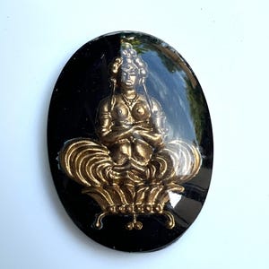 Vintage reserve cut crystal painting, intaglio, buddha - 30 x 22 mm -(1pc)- I3.6 image 1