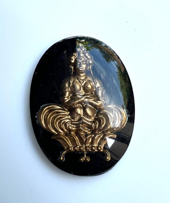 Vintage reserve cut crystal painting, intaglio, buddha - 30 x 22 mm -(1pc)- I3.6