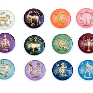 4 lub 6 zabytkowych kamei ze znakami astrologicznymi, druk wklęsły - 13 mm - E17.N013