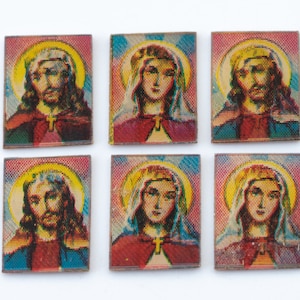 2 Vintage 60er Jahre Pop Art Foto - Lentikularbild - Jesus- und Marienbild - 16 x 12 mm - F14.N048