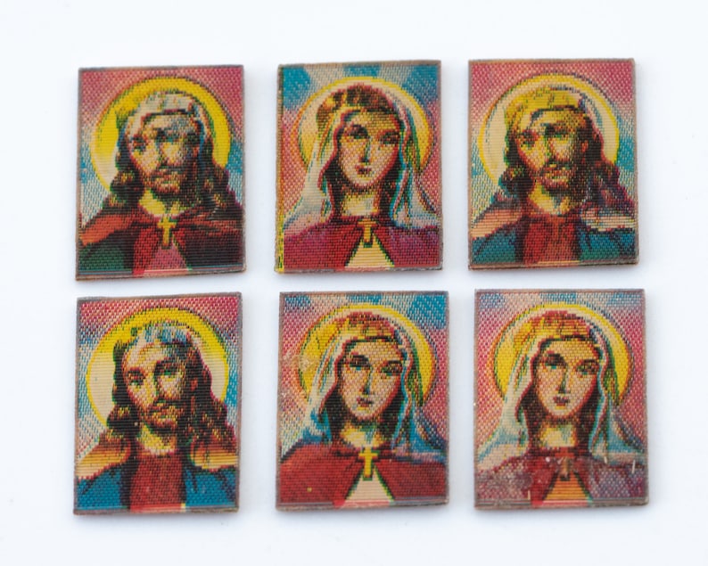 Imágenes lenticulares antiguas de Jesús y María – década de 1980 (16 x 12 mm) - F14.N048 imagen 1