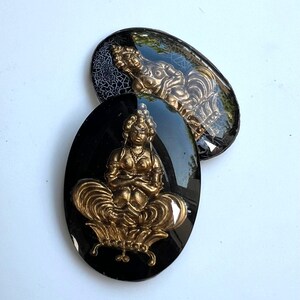 Vintage reserve cut crystal painting, intaglio, buddha - 30 x 22 mm -(1pc)- I3.6 image 3