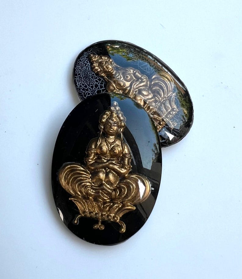 Vintage reserve cut crystal painting, intaglio, buddha - 30 x 22 mm -(1pc)- I3.6 image 3