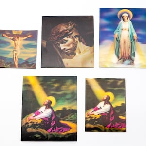 1 Vintage Vari Vue linsenförmige 3D religiöse Karten - Maria und Jesus - 4 Größen - H6