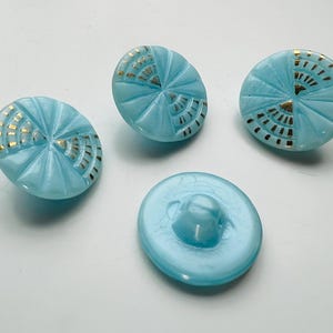4 bottoni vintage in vetro azzurro con dettagli dorati - 18 mm - BG01