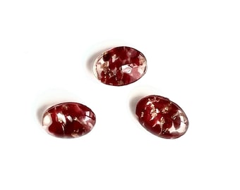 8 Vintage Cherry Brand stones, transparent glass with red and gold accents - 14x10 mm Oval - B56.1