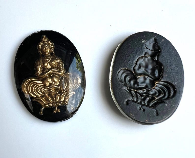 Vintage reserve cut crystal painting, intaglio, buddha - 30 x 22 mm -(1pc)- I3.6 image 2