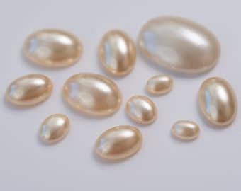 Vintage Pearl Boho Glass Cabochon Stones - Oval - 6 Sizes - J26