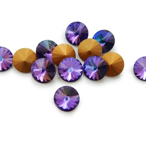 10 Vintage D.S. & Co. (Swarovski) Rivoli crystal rhinestones, art. 1122, Heliotrope - 6mm C27.6