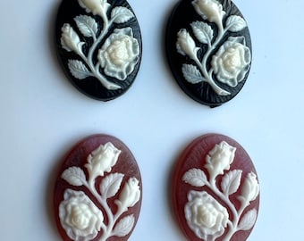 4 or 10 Vintage rose branch cameo cabochons, Lily and rose, 18x13mm and 14x10mm - A70.N035