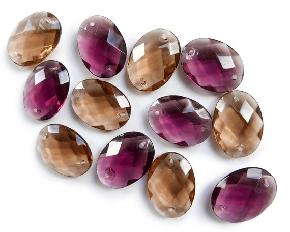 Lot De 25 Perles Anciennes En Cristal Bohème à Facettes - Topaze Smoked 12mm - Marron