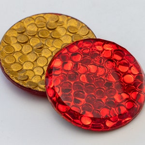 2 vintage glazen rode reflectorstenen, kattenoog, fietsreflector, rond - 27 mm - M48