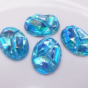 2 or 4 Vintage Blue Aurora Borealis stones, faceted top, foiled flatback, oval 18x13 mm - C30.3