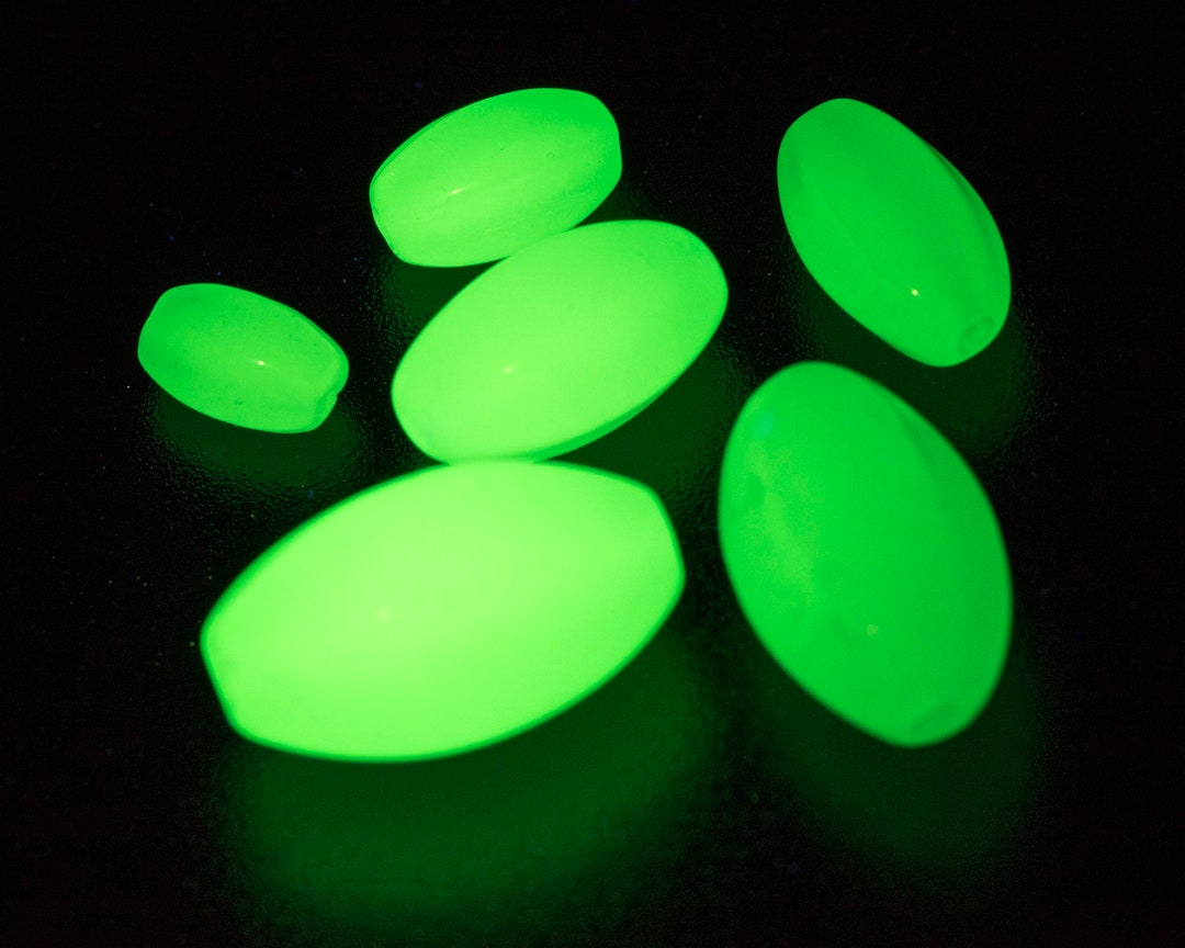 Vintage Czech Glass Black Light 'glow in the Dark' Beads, Green