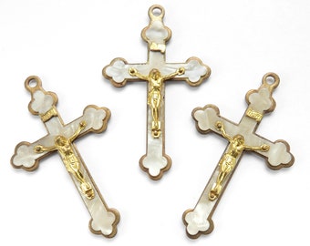 4 Vintage Religious Pendants - Jesus on the Cross - 50x30 mm - silver and gold color - M13