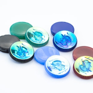 2 Vintage Aurora Borealis Warrior Cameos, 5 Colors, German Glass Intaglio - 24 mm - A63.N025