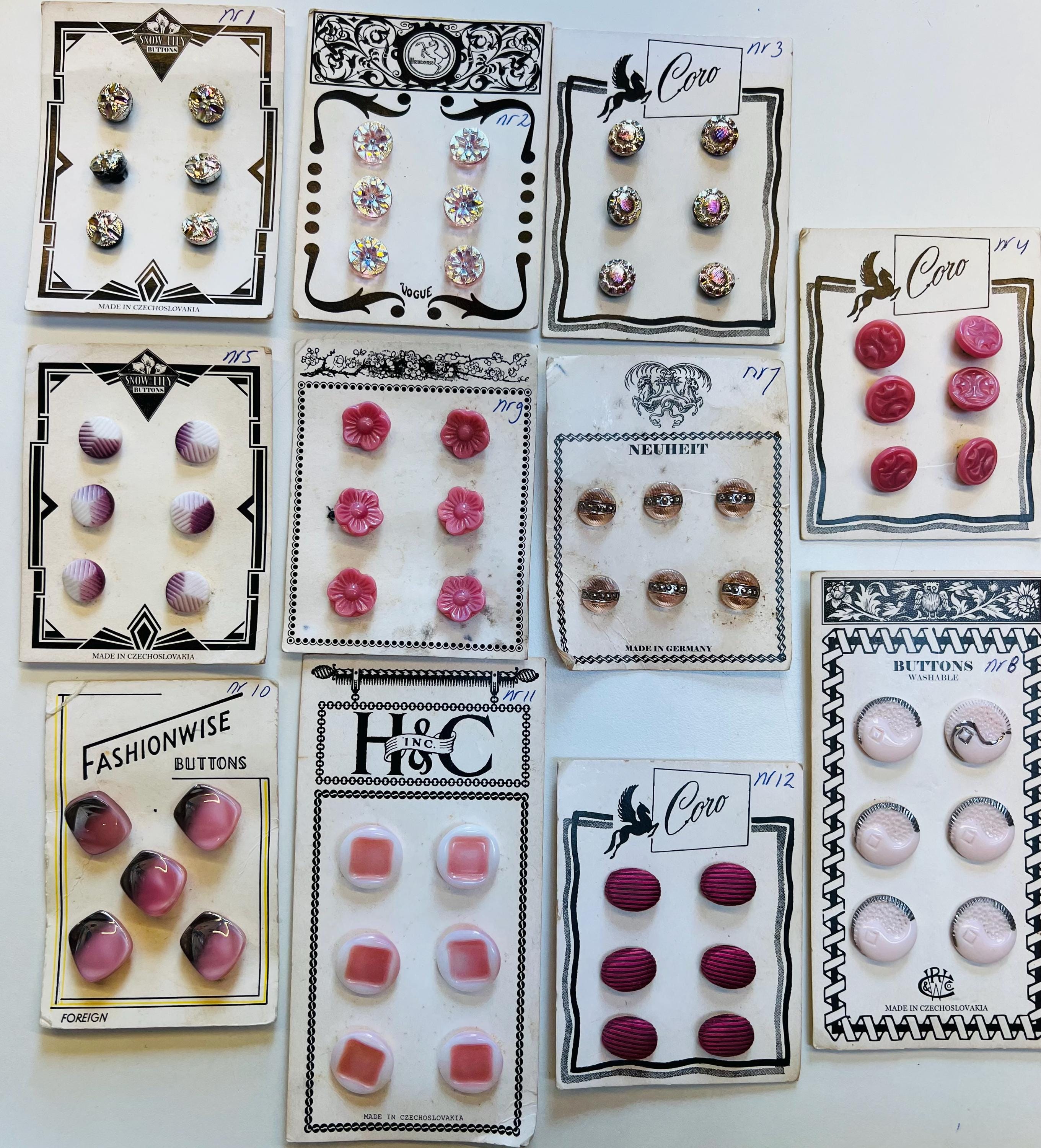 Vintage Czech Glass Buttons – Pink/purple Antique Floral, (various