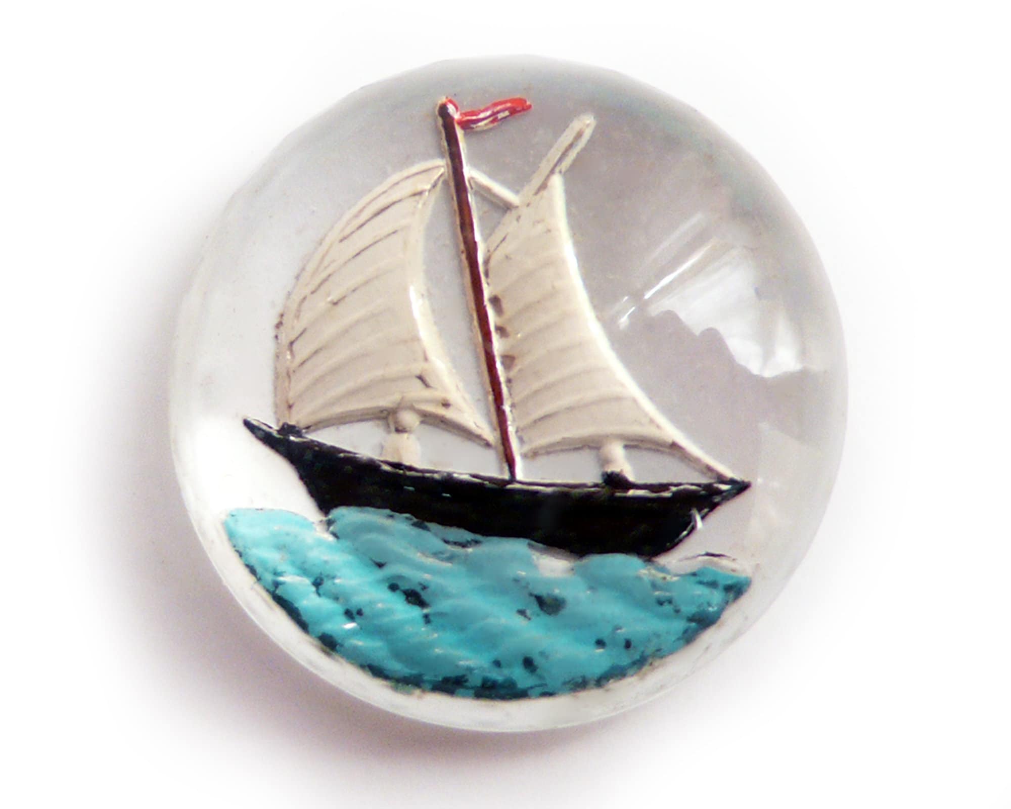 Vintage Intaglio Sailing Boat Crystal: Reverse Cut Stone (18 Mm