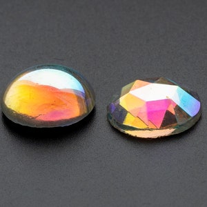 4 Vintage glass Czech  crystal AB cabochon stones -18 mm - smooth and facetted -G69