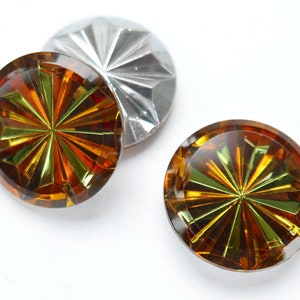 2 Vintage Vitrail Pinwheel Starbust Stones, with Amber/Olivine - Germany - 25 mm round - C26.4