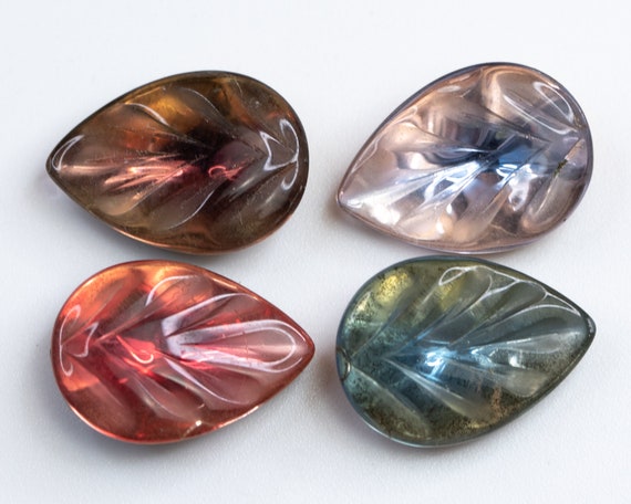 2 Vintage Two-tone Glass Stones, Leaf Structure - 4 COLORS