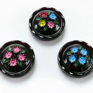 4 Vintage Japanese flower cabochons/buttons, hand-painted glass, 3 COLORS - round - 14 mm - C78.2