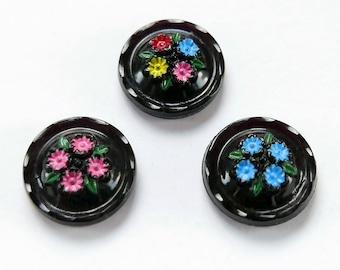 Vintage Japanese flower cabochons/buttons, hand-painted glass, 4 COLORS - 14mm C78.2