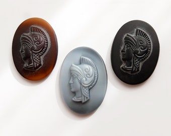 4 Vintage Greek or Trojan Warrior Cameo, matte glass - 3 COLORS – 25x18 oval - A62.1