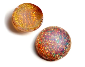 Vintage Harlequin Opal Cabochon, Fire Opal, glass - 18mm - round - 2 pcs - B62