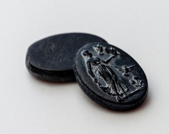 Vintage Gray Glass Nymph Stone: Neoclassical Cameo (2 pc) - A68.N031