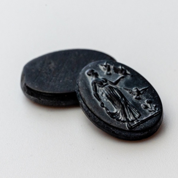 Vintage Gray Glass Nymph Stone: Neoclassical Cameo (2 pc) - A68.N031