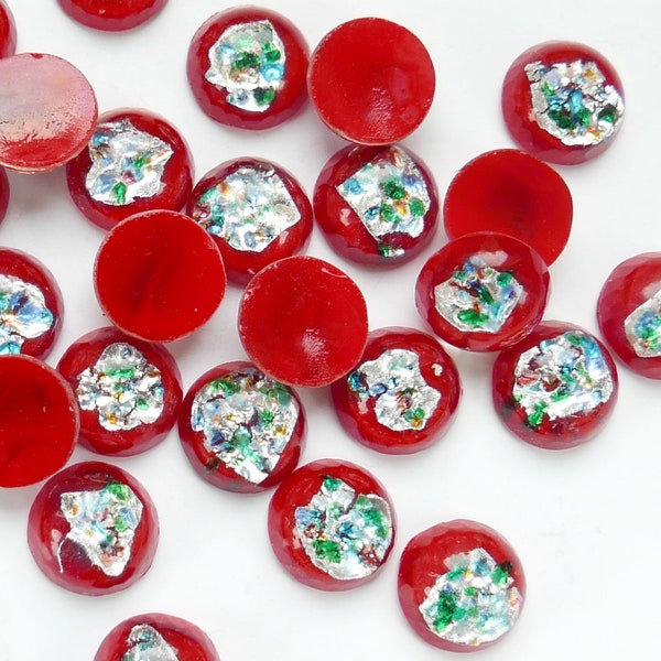 6 oder 8 Vintage Cherry Markenopal Cabochons, rotes Glas mit Blattsilber - 13, 15 und 20 mm - B47